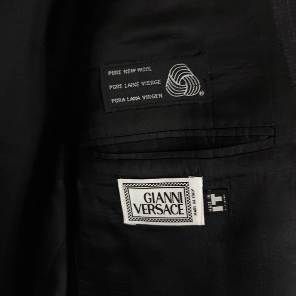 Gianni Versace Mens Blazer Vtg 90s Gray Pinstripe Virgin Wool Suit Jacket NWT 51 - Picture 11 of 14
